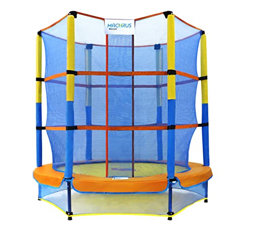 Machrus Bounce Galaxy Toddler Mini Trampoline 60”, Kids Trampoline with Enclosure Net, Indoor Small Baby Trampoline with Bungee Cord System Age 3-10, Bonus Toy & Keychain Included, Max 110lbs