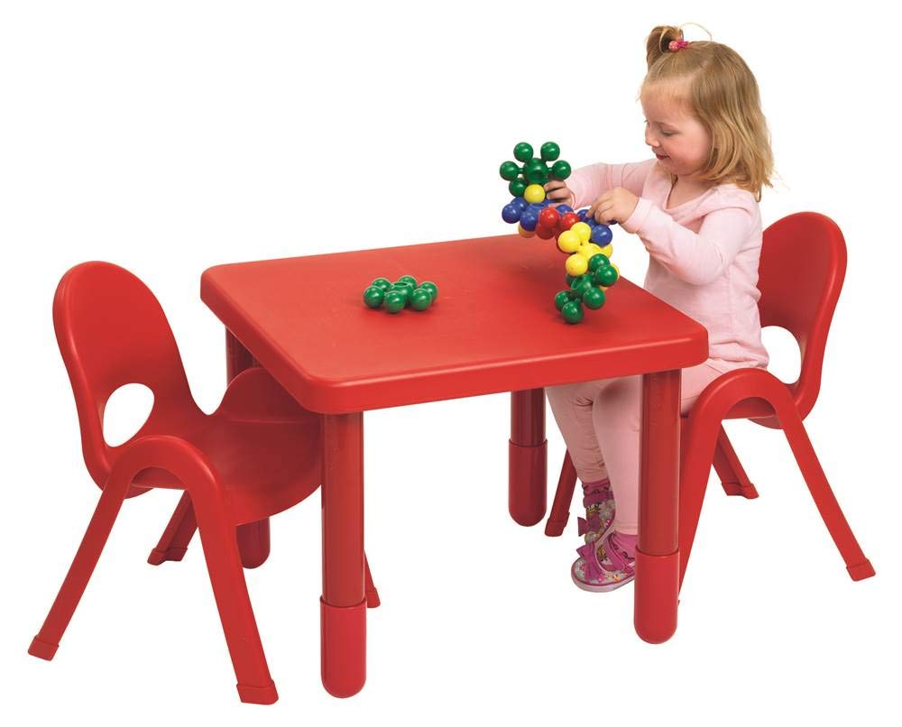 Angeles Preschool MyValue Square Table with 2 Chairs, Solid Red, Kids Homeschool/Playroom/Daycare/Classroom Furniture Set, Toddler Table & Chair Set