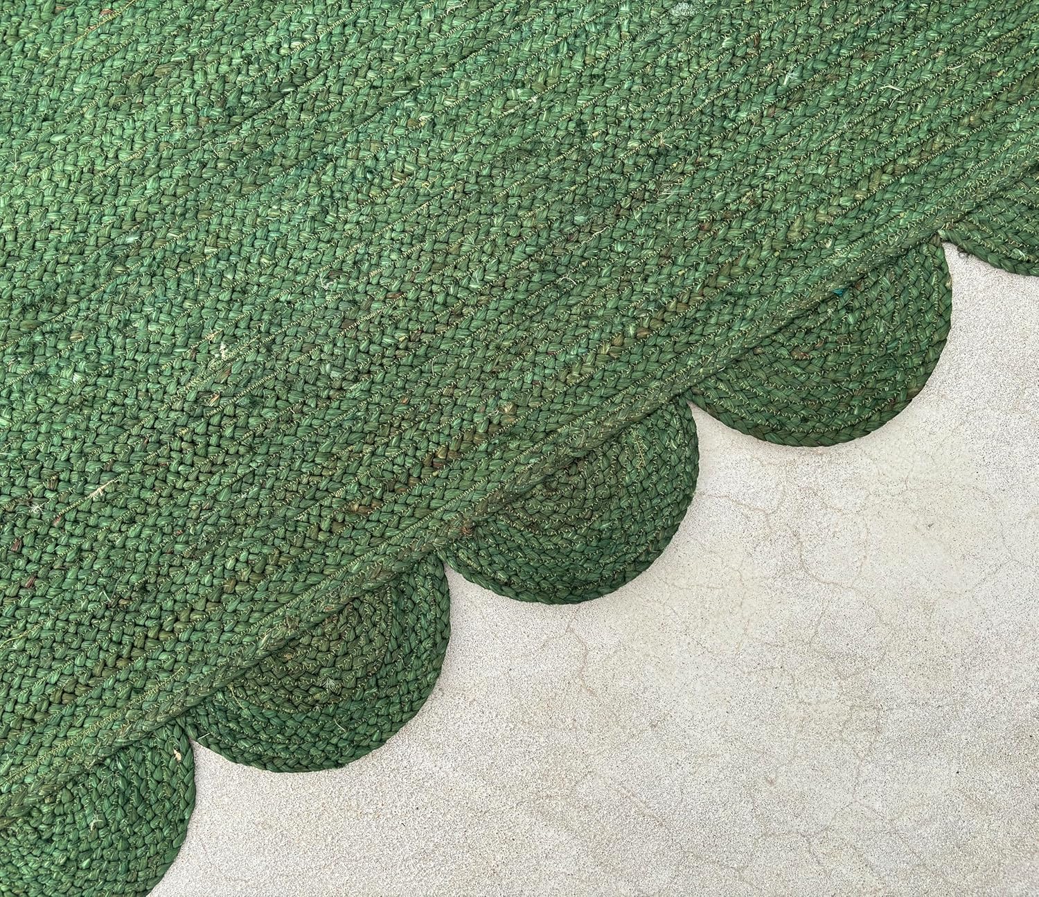 Scallop Jute Area Rug Boho Jute Rug Scalloped Coastal Rug, Palm Green 8'x10'