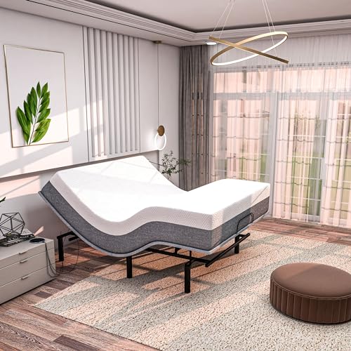 SF Adjustable Bed Frame with Mattress Included Massage - Full Adjustable Bed + Medium Soft Mattress - Cooling Gel Memory Foam Mattress, USB, Under Bed Light