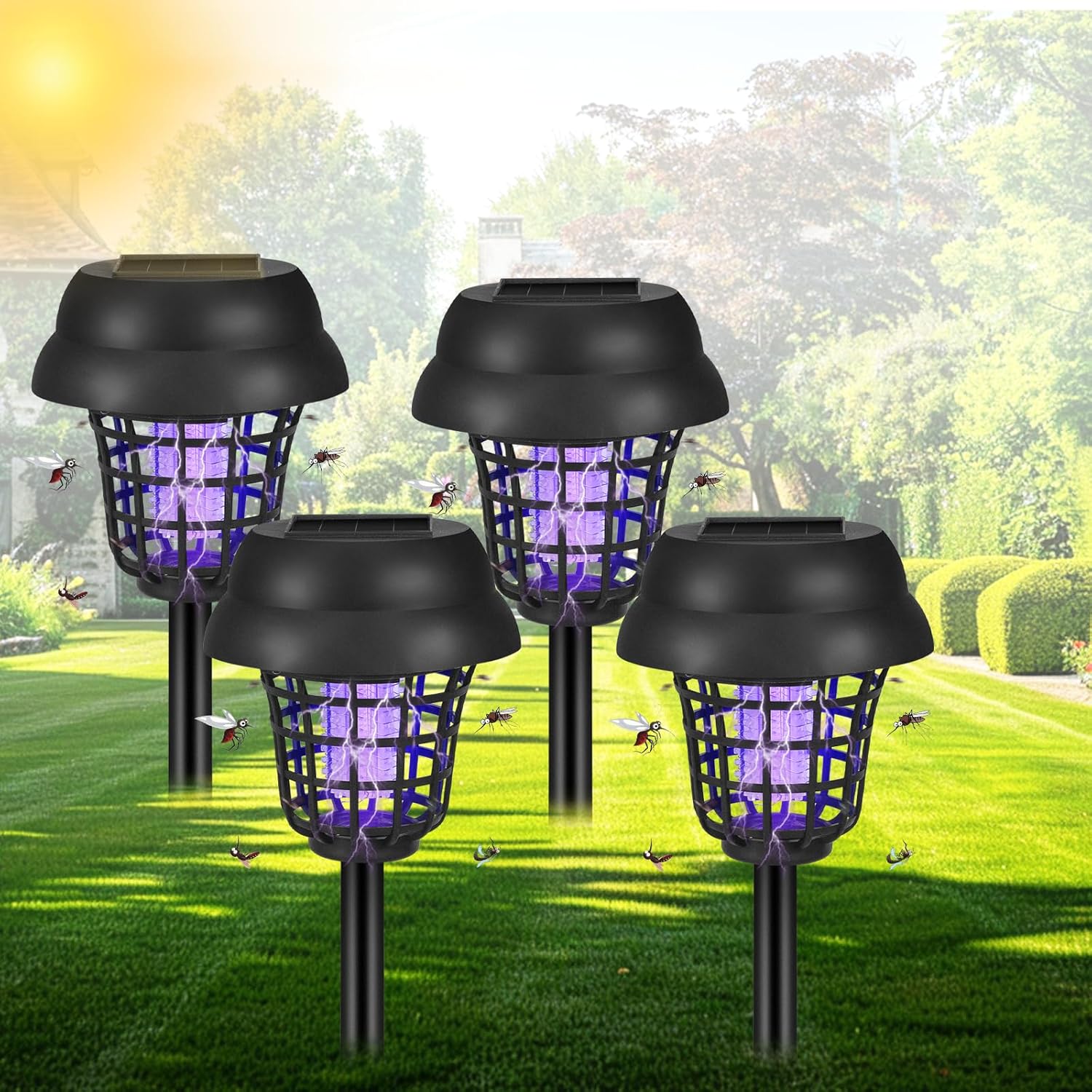 2024 New Solar Bug Zapper Outdoor,Mosquito Zapper Outdoor Mosquito Killer for Bug Gnat Fly Small Flying Insect Mosquito Repellent for Patio Yard Garden Farm,Waterproof Bug Lights for Outside(4 Pack)