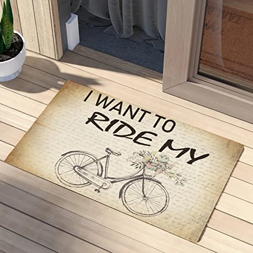 I Want to Ride My Bike Coconut Coir Door Mat Recessed Area Entrances Captures Dirt Cursive Backing Anti-Slip Gifts for Friends Family 16x24in