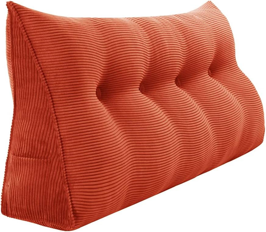 Wedge Headboard Pillow - Large Bed Gap Wedge Pillow Headboard Alternatives, Daybed Bolster Pillow or Support Backrest Headboard Pillows Corduroy Full Orange