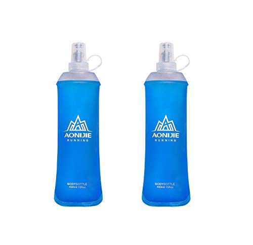 AONIJIE Pack 2 TPU Soft Hydration Water Bottles Collapsible Flask-Use in Hydration Vest for Marathon Running Hiking Cycling (500ml/2x17.1oz)