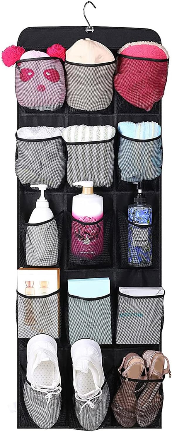 30Pocket Shoe Organizer Over the Door Shoe Rack Hangings Shoes Storage Space Saving Organizer Shoe Cupboard Storage Rack, 113x45.5cm, Black