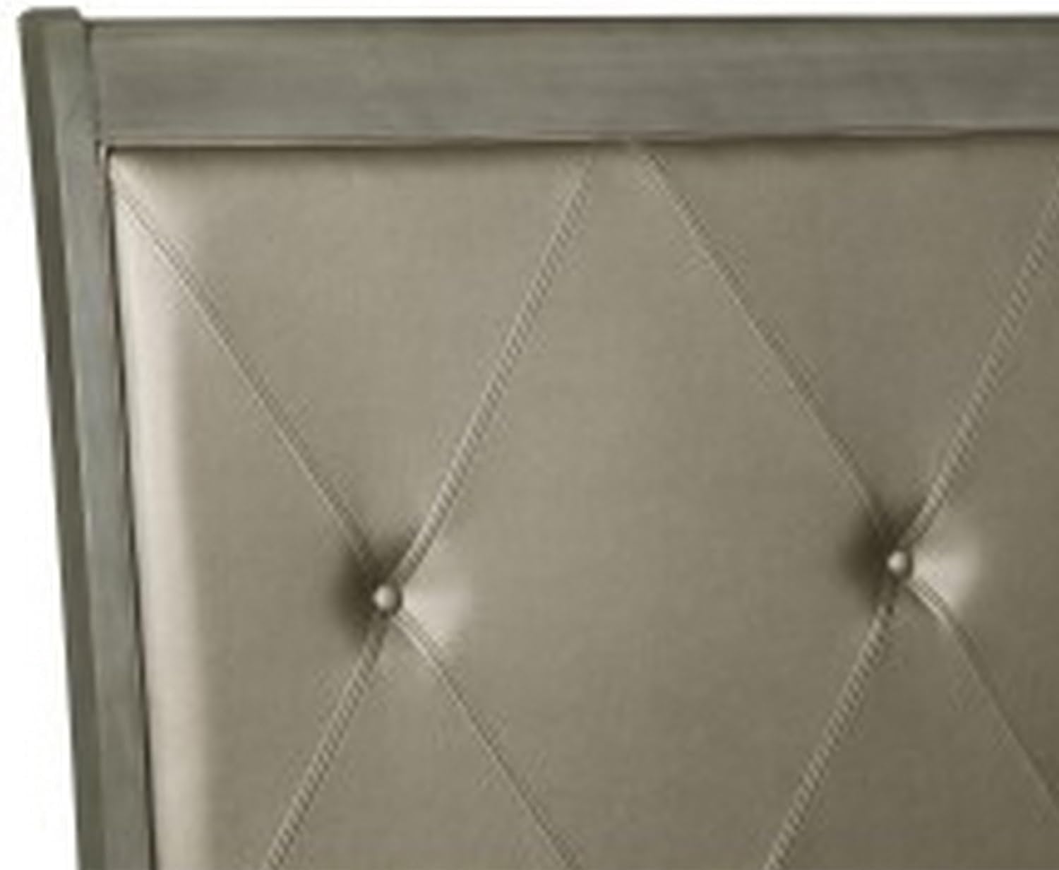 Benjara Hadly Classic Queen Sleigh Bed, Button Tufted Headboard, Gray Faux Leather