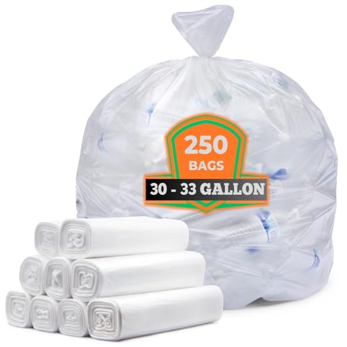 30-33 Gallon Trash Bags Heavy Duty (Value 100/Bags w/Ties) Clear Large Plastic Recycling Garbage Bags. 30 Gal, 32 Gallon Clear Large Trash Bags