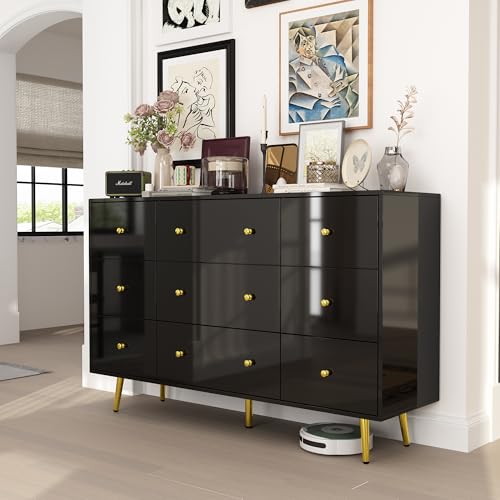 Homsee Black 9 Drawer Double Dresser with Metal Legs & Handles, 55.1