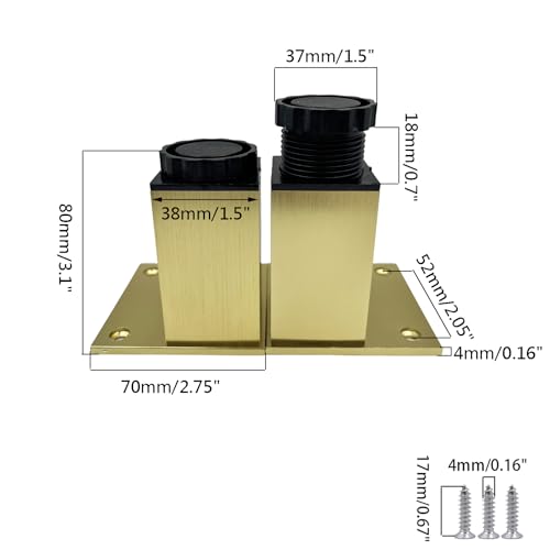 4 Pack Furniture Legs 4 Inch Adjustable Square Sofa Legs Modern Cabinet Feet Replacement Table Support Legs Metal Furniture Feet(Black. 3.9-4.6 Inch)