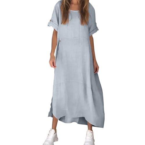 Womens Summer Dresses 2024 Vacation Summer Tshirt Dresses Trendy Spring Linen Cotton Short Sleeve Maxi Sundresses