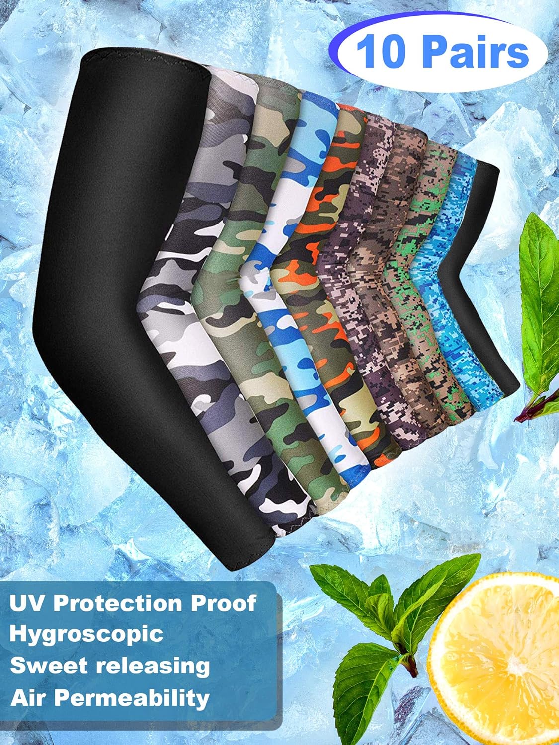 Boao 10 Pairs Cooling Arm Sleeves UV Protection Cover Sleeves Unisex Ice Silk Arm Sleeves for Running Cycling Driving Outdoor Sports