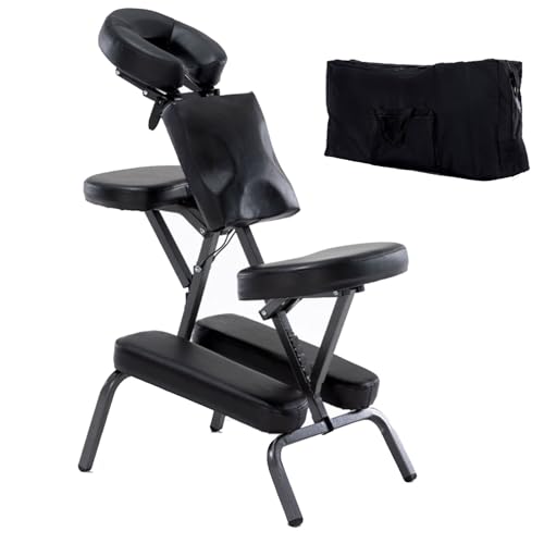 Tattoo Chair,Folding Adjustable Therapy Chair,Massage Chair, with Anti-Slip Foot Pads & Carrying Bag,Ergonomic Face Cradle Spa Chair for Tattoo Salon Beauty Massage(Black)