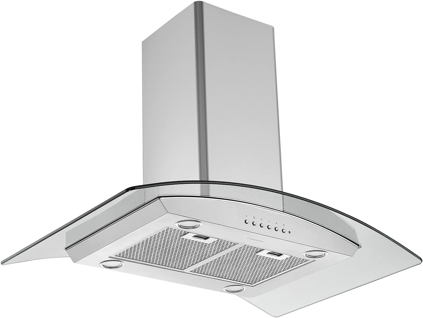 Ancona AN-1421 36” 450 CFM Convertible Island Glass Canopy Range Hood with Auto Night Light in Stainless Steel