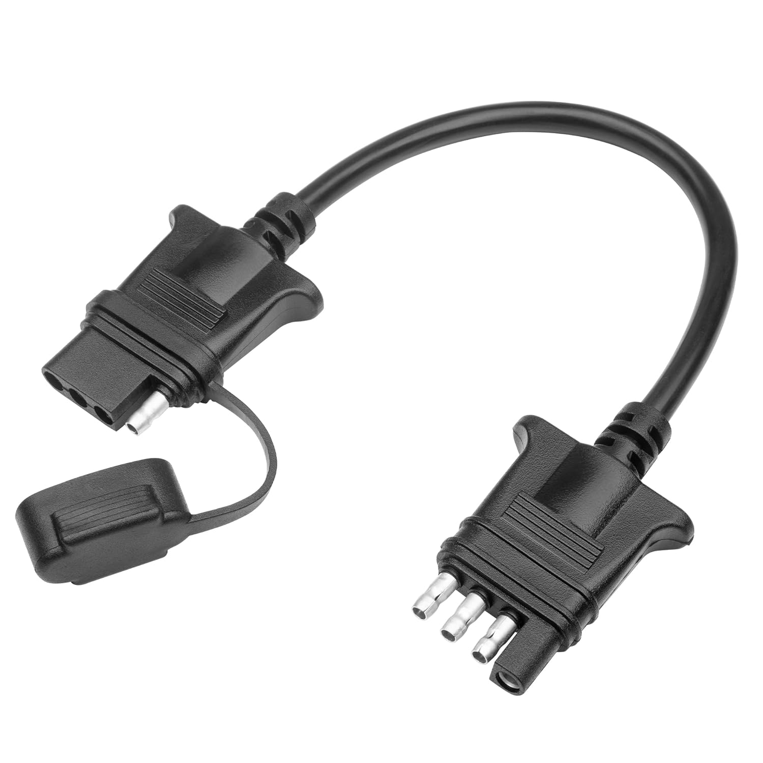 4-Pin Flat Trailer Extension Cable 12 inch, Heavy Duty 18AWG Pure Copper 4 Way Trailer Wiring Connector Harness Vehicle-Side Trailer-Side 4 Prong Trailer Light Plug Trailer Hitch Wire Extension