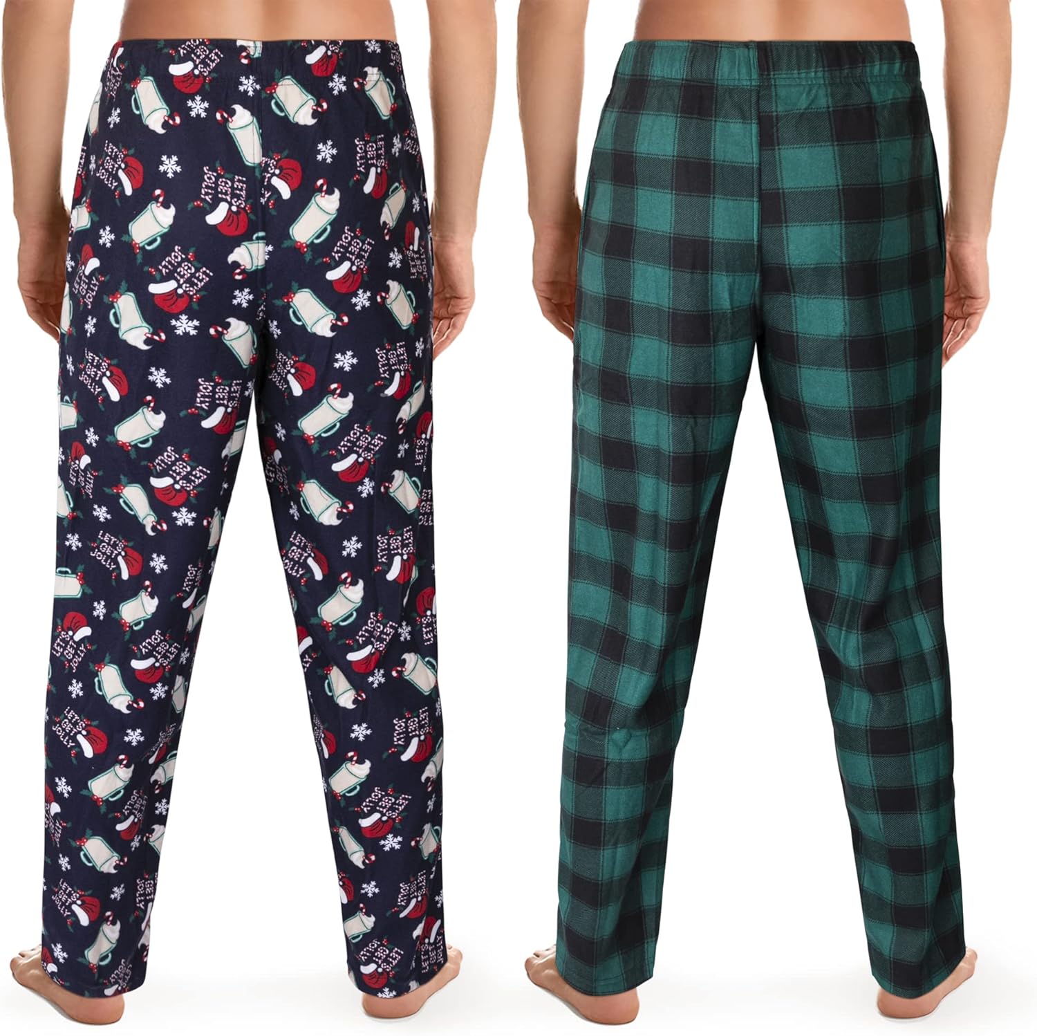 Fruit of the Loom Men's Comfortable Matte Fleece Holiday Sleep 100% Polyester Pants 2 Packs, Green Plaid, Large