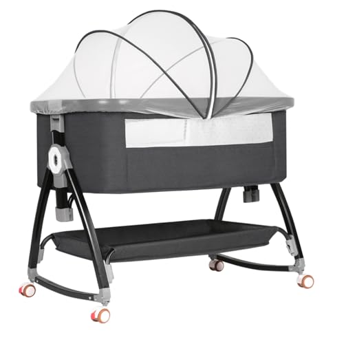 Baby Bassinet Bedside Sleeper, Bedside Bassinet for Baby, 3 in 1 Bedside Crib with Adjustable 6 Height, Portable Bassinet for Newborn/Infant, Baby Bassinet with Wheels/Storage Basket/Mosquito Net