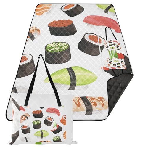 Sushi Extra Large Picnic Outdoor Blanket, Foldable Beach Blanket Waterproof Sandproof Camping Mat for Family Travel Park Wet Grass Hiking Yoga, 60 x 80 Inch