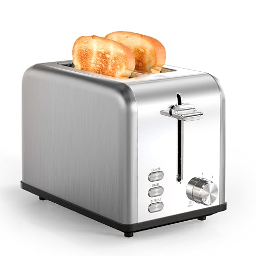 YSSOA 2-Slice Toaster with 6 Browning Setting and 3 Function, Extra Wide Slot & Removable Crumb Tray, Retro Stainless-Steel Style, for Bread & Waffle, Black