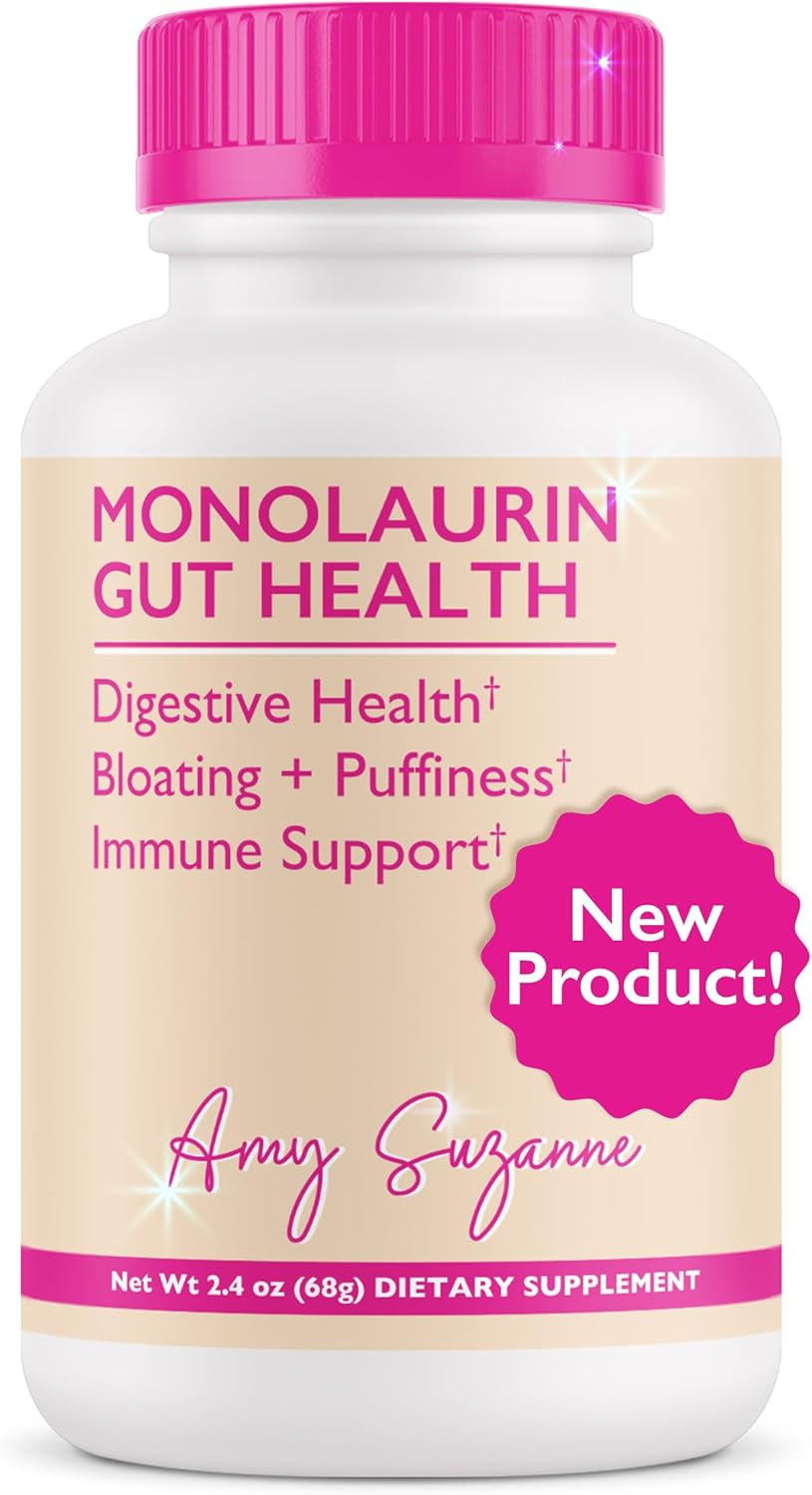 Amy Suzanne Monolaurin for Gut Health, Skin Appearance, and Bloating Relief - Supports Gut-Brain Axis for Mood and Cognitive Health - 750 mg Concentrated Monolaurin - Keto, Gluten-Free, 90 Servings