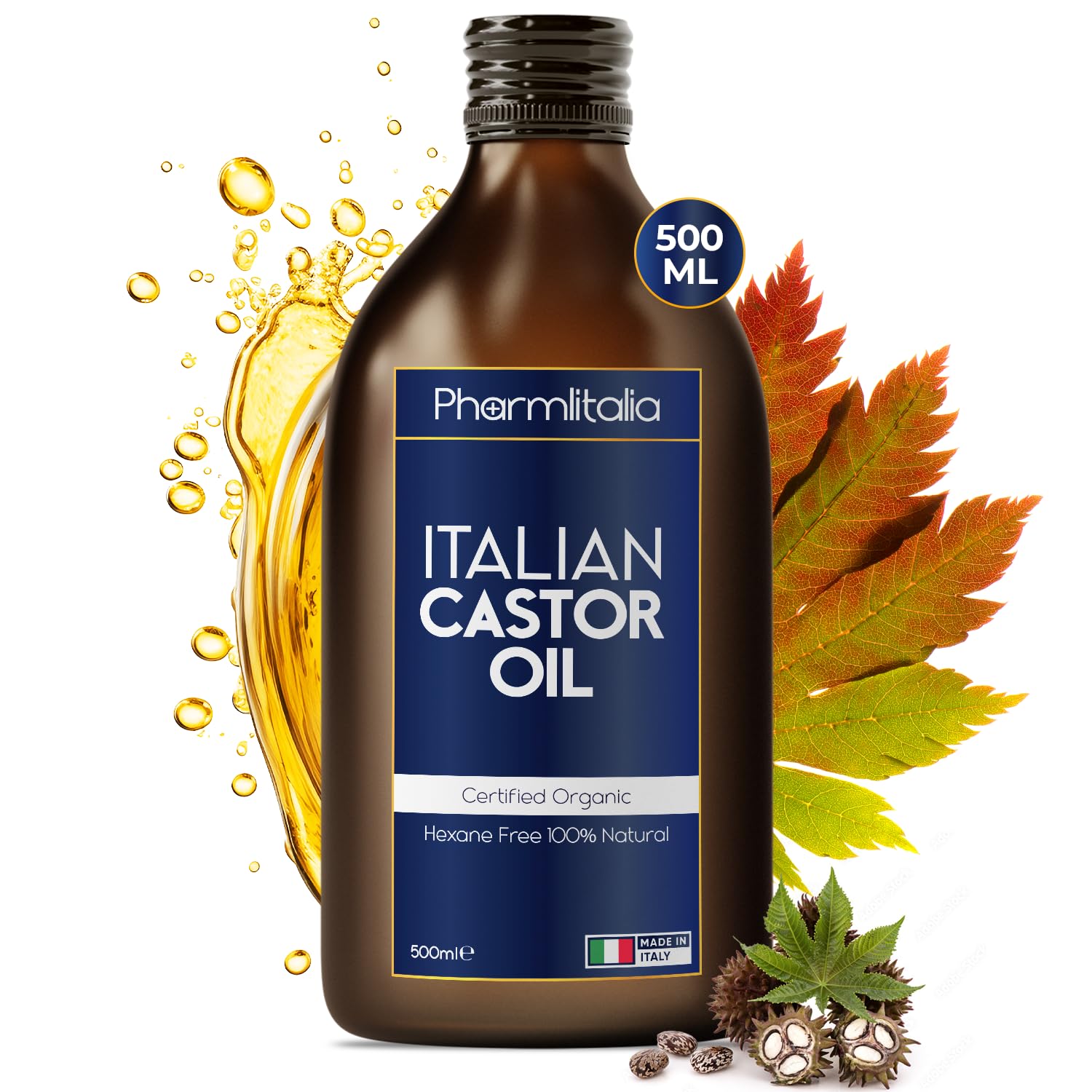 Cold Pressed Organic Castor Oil Hexane Free - 500ml Pure Castor Oil for Hair Growth, Eyelashes, Skin Care and Nails - Promotes Growth, Strengthens & Conditions - 100% Organic Golden Castor Oil