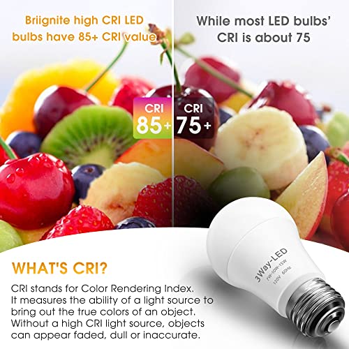 LED Light Bulbs, 𝟑 𝐖𝐚𝐲 𝐋𝐄𝐃 𝐋𝐢𝐠𝐡𝐭 𝐁𝐮𝐥𝐛𝐬 50 100 150W Equivalent, Briignite 3 Way Light Bulbs, Three Way A19 Light Bulbs E26 Medium Base, Daylight White 5000K, 600lm-1200lm-1600lm, 2Pack