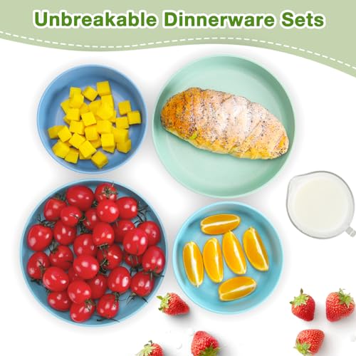 Mfacoy Wheat Straw Kids Plates and Bowls Set, Unbreakable Kids Dinnerware Set - 4 Pcs 7.75