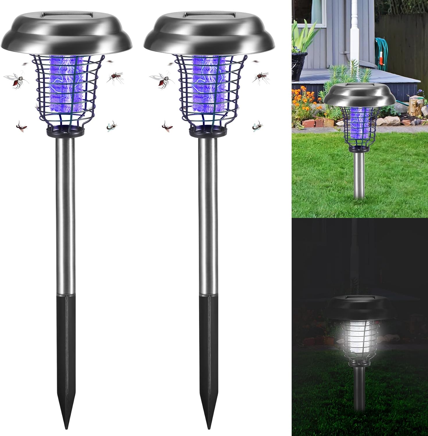2024 Newly Solar Bug Zapper Outdoor,Mosquito Zapper Outdoor Mosquito Killer for Bug Gnat Fly Small Flying Insect Mosquito Repellent for Patio Yard Garden Farm,Waterproof Bug Lights for Outside,2 Pack