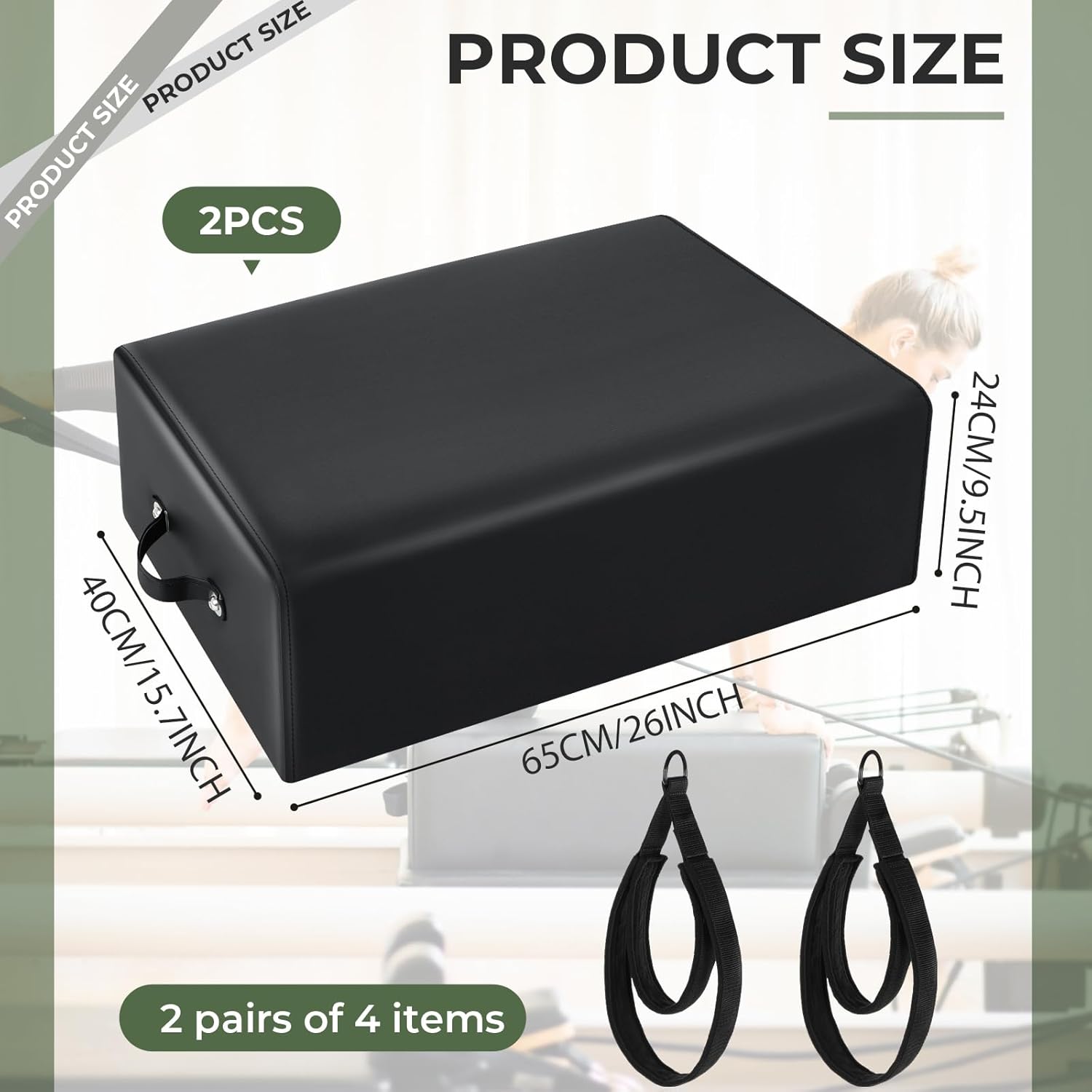 Abbylike 2 Pcs Pilates Sitting Box 25.6×15.8×9.5 Inch Pilates Equipment Pilates Reformer Box Accessories with 4 Pcs Footstrap for Reformer Body Stamina Stretching Balance Exercise Workout