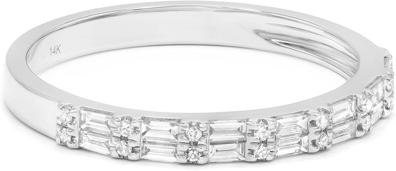 Baguette and Round Cut Diamond Wedding Band 14K White Gold 0.35cttw Size 7.5