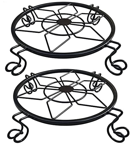 Flower Pot Stand Heavy Duty 2 Pack Planter Holder Indoor Outdoor Home & Garden Decor(Black)