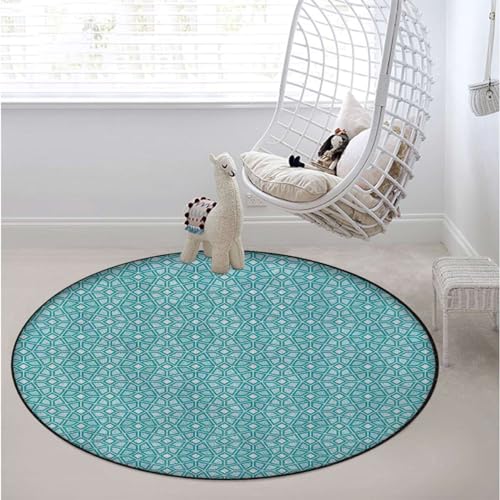 Dark Blue White Round Rug with Pattern Office Chair Mat Protector for Hardwood Tile Floor Multi-Purpose Anti-Slip Desk Chair Mat Old Fashion Romantic Decorating Diameter 43.3 in