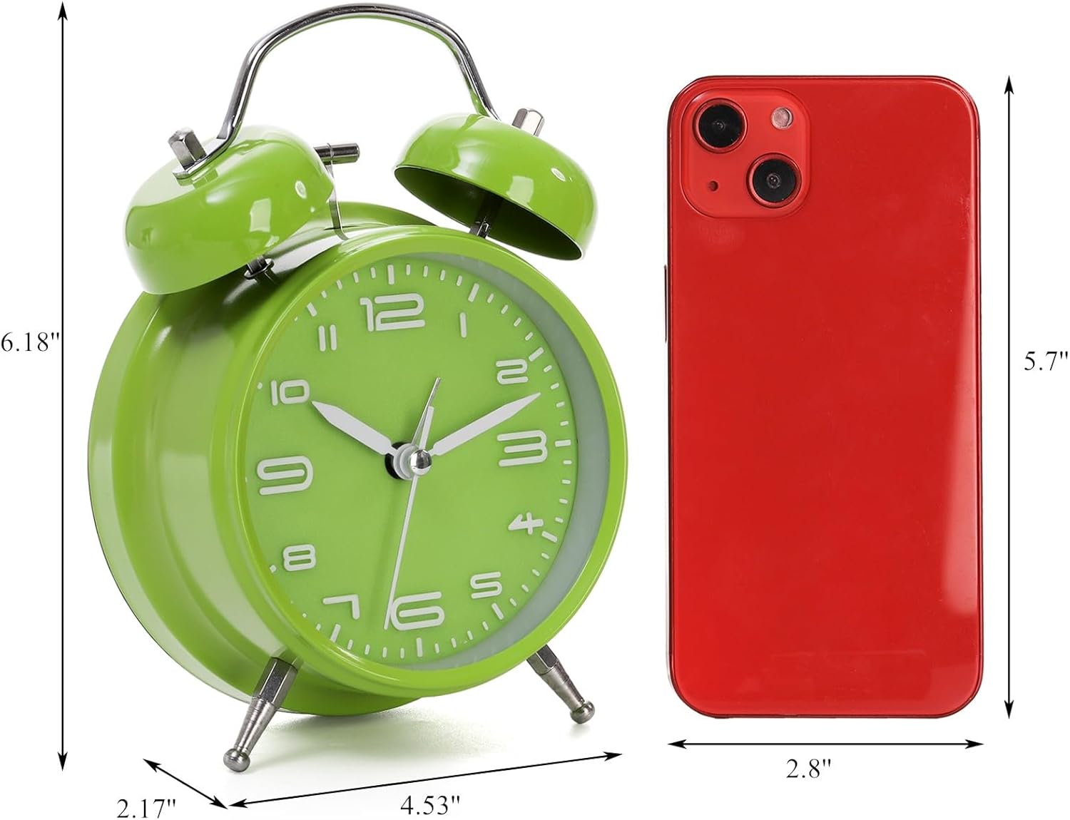 2 Pack Twin Bell Alarm Clock, Loud Retro Alarm Clock with Backlight, 4 Inch Silent Non-Ticking Analog Alarm Clock for Heavy Sleepers, Bedroom and Home Decoration
