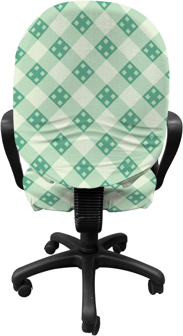 Ambesonne Mint Office Chair Slipcover, Old Fashion Striped Pattern with Geometrical Details Checkered Simple Tile, Protective Stretch Decorative Fabric Cover, Mint Green Pale Green