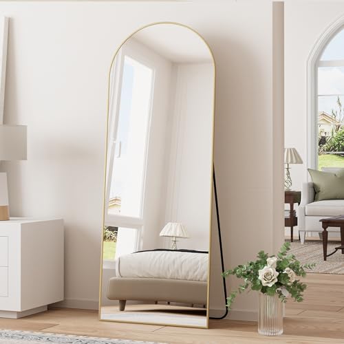 TinyTimes 76''x34'' Full Length Mirror, Arched Floor Mirror with Stand, Full Body Mirror, Wall Mirror, Modern & Contemporary Full Length Mirror, Aluminum Alloy Frame - Gold