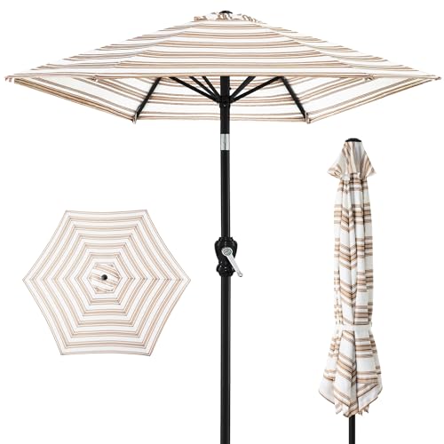 Best Choice Products 10ft Outdoor Steel Polyester Market Patio Umbrella w/Crank, Easy Push Button, Tilt, Table Compatible - Brown