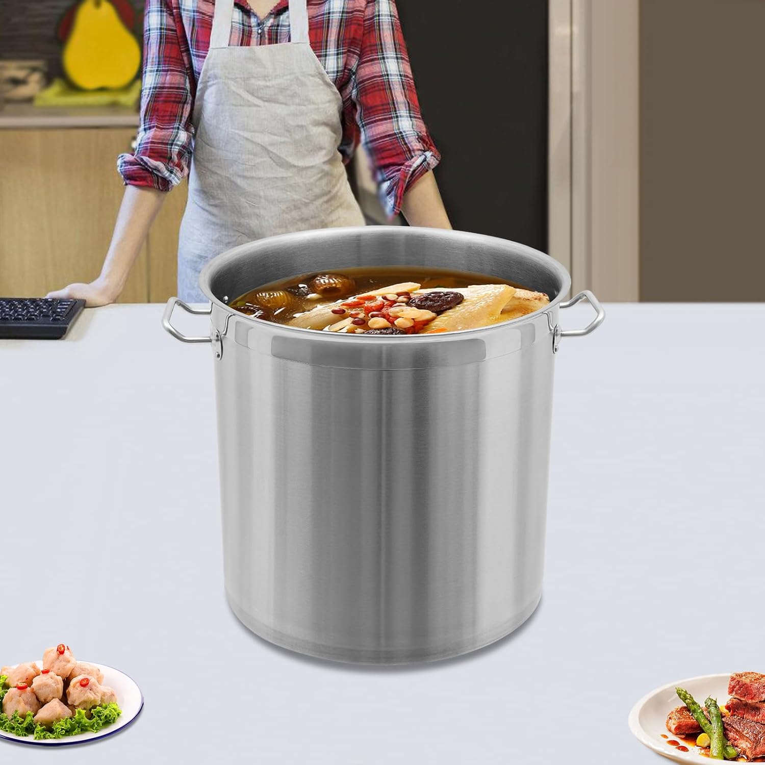 36 Quart Stainless Steel Stock Pot, Seafood Boil Pot with Handle and Lid, Crawfish, Crab, Lobster, Shrimp Boil Stock Pot with Strainer, Turkey Fryer Pot