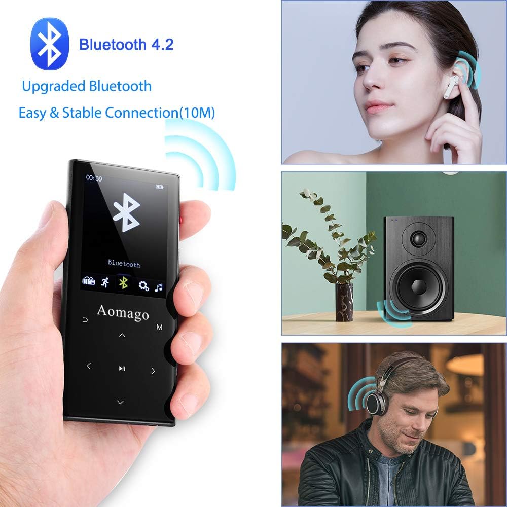 MP3 Player - Aomago Music Player with Bluetooth 4.1 Built in Speaker, Digital Audio Player with FM Radio Pedometer 2.4