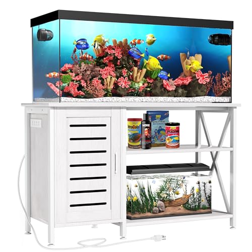 55-75 Gallon Fish Tank Stand, Aquarium Stand with Power Outlets and Cabinet for Fish Tank Accessories Storage, Heavy Duty Metal Frame, 52