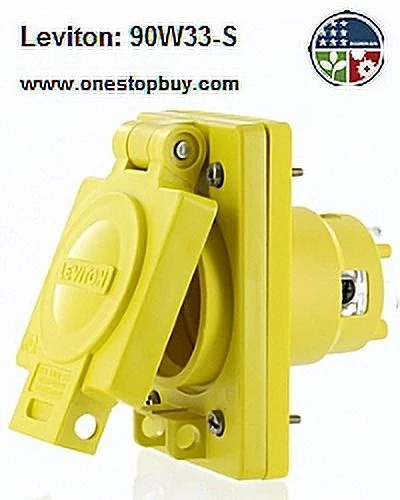 Leviton 90W33-S Single Outlet w/Cover, 5-20R 20 Amp 125 Volt Industrial Wetguard - Yellow