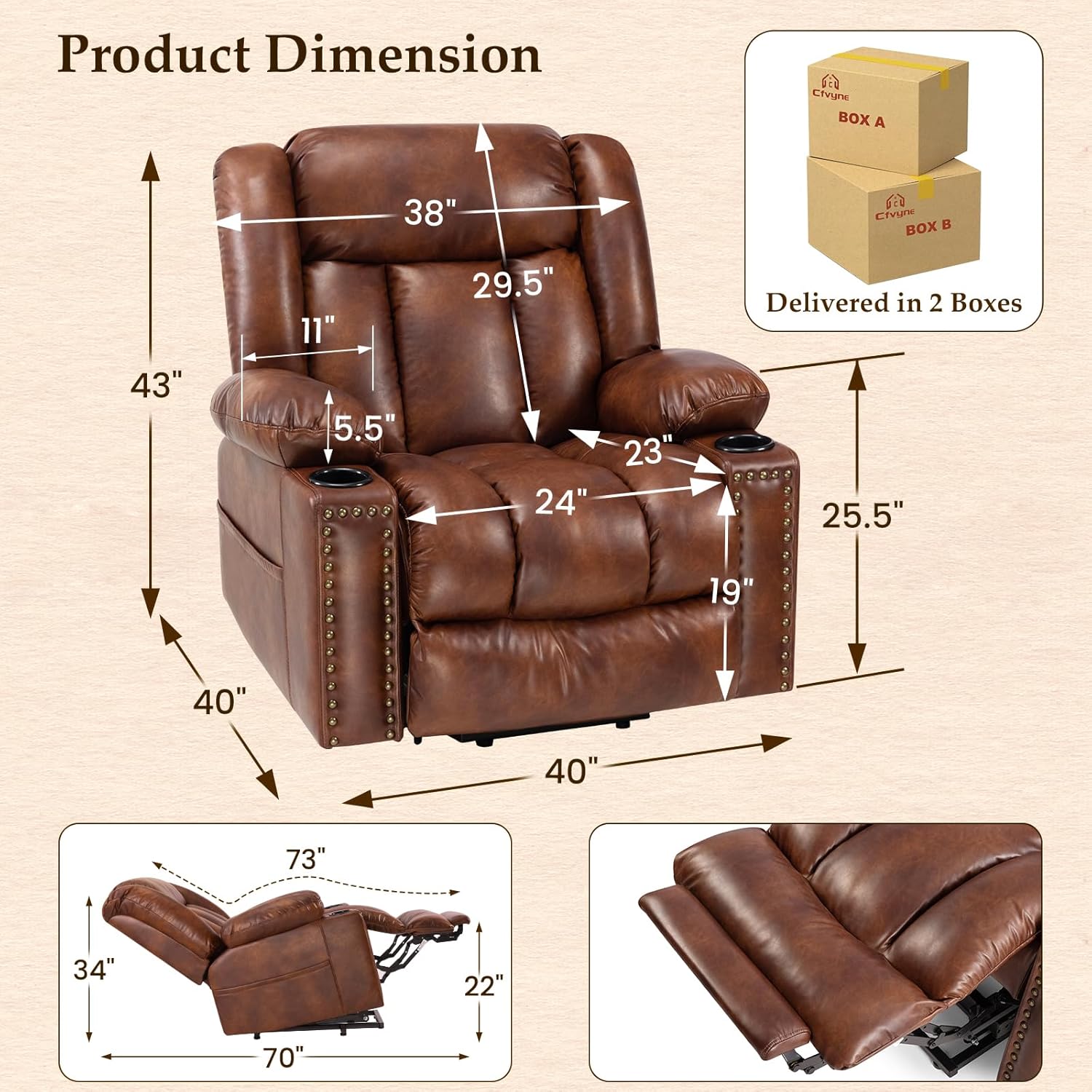 Large Power Lift Chairs Recliners for Elderly with Extended Footrest, Lift Chairs with Heat and Massage, Big and Tall Overstuffed Wide Recliner, 3 Positions Recliner