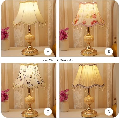 Classical Tiffany European Style Table Lamp Fabric Drum Shade and Gold Base American Decor Classic Bedside Desk Nightstand Table Lamp for Bedroom Living Room