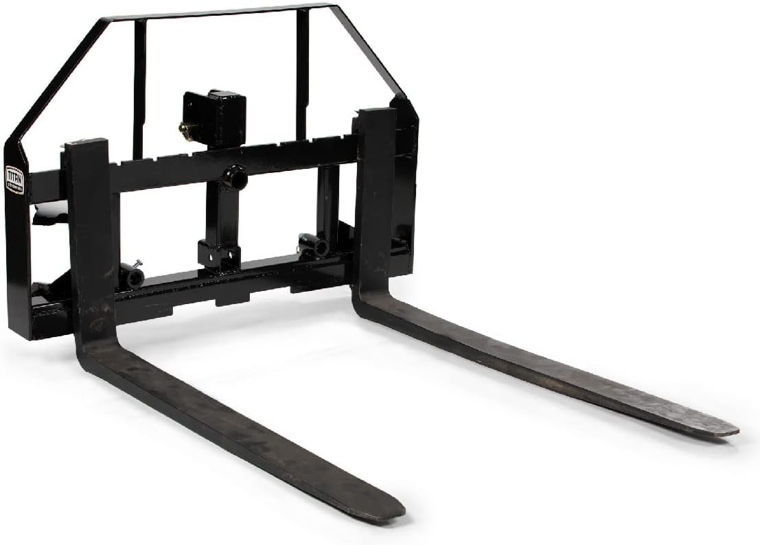 Titan 60-in Pallet Fork Hay Frame Attachment with Rack, Receiver Hitch, Spear Sl