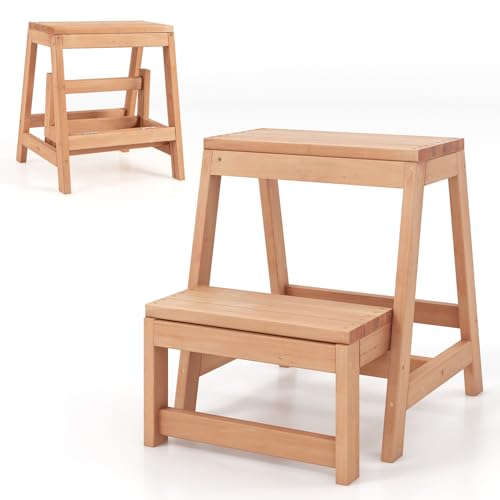 Giantex Folding Step Stool, Wooden 2-Step Stool for Kids & Adults, Holds up to 550Lbs, Portable Plant Stand, Multipurpose Storage Shelf, Stepping Stool for Kitchen Living Room (15.5