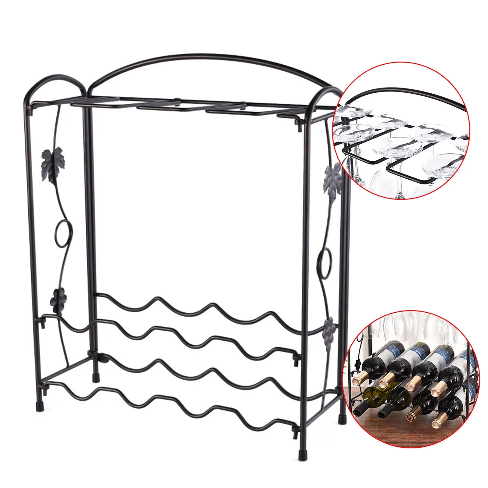 ZhdnBhnos 2-Tier 8 Bottles Stackable Wine Rack Countertop Glasses Storage Organizer Floor Standing Holder Display Shelf