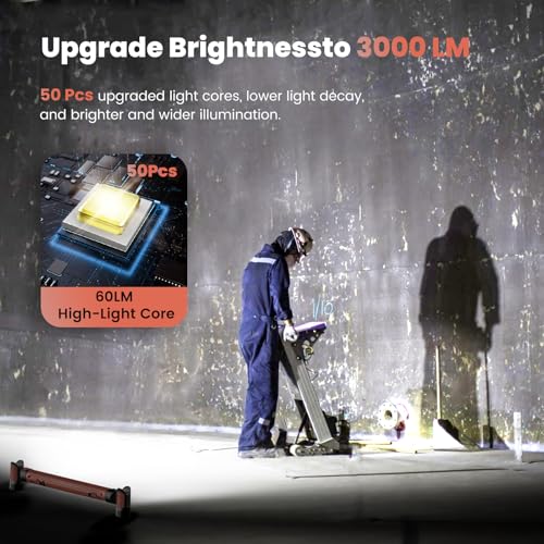 Work Light【AUTO ON/Off】 3000LM LED Magnetic Work Light bar 5200mAh Under Hood Work Light with Hooks, Portable Magnetic Rechargeable Cordless Work Light for Mechanic/Car Repairing/Garage-Yellow