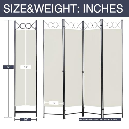 Room Divider 4 Panels 6FT Room Divider Wall Folding Privacy Screens with Steel Frame Freestanding Partition for Home Office Bedroom, Blue