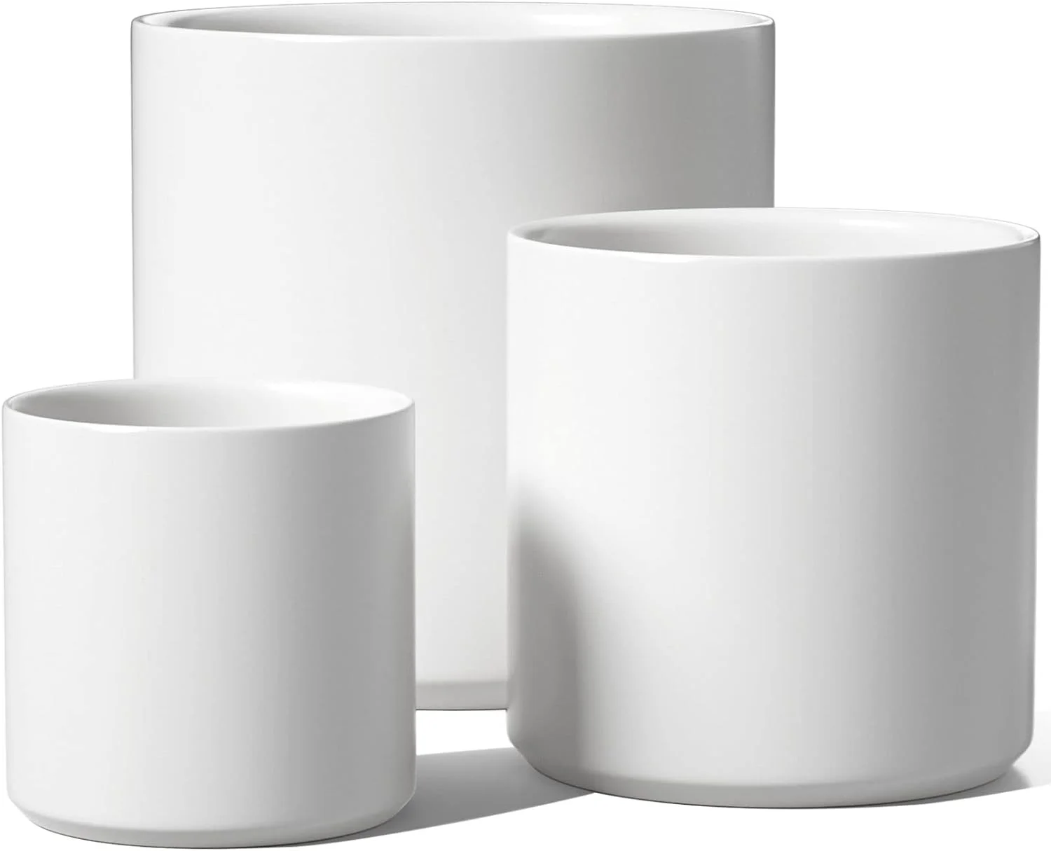 BEMAY 10/8/6 Inch Ceramic Mid-Century Modern Plant Pots with Drainage Hole, Set of 3, White