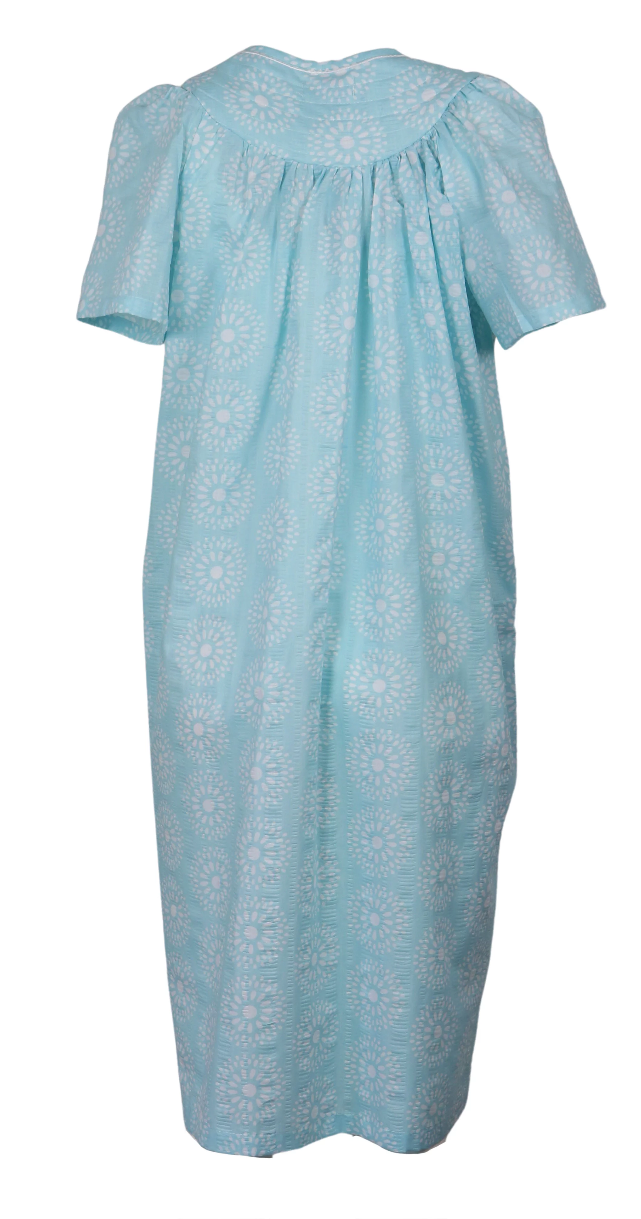 Elegant Emily Women's Snap-Front Duster Robe With Pockets - Aqua Mandalas - X-Large