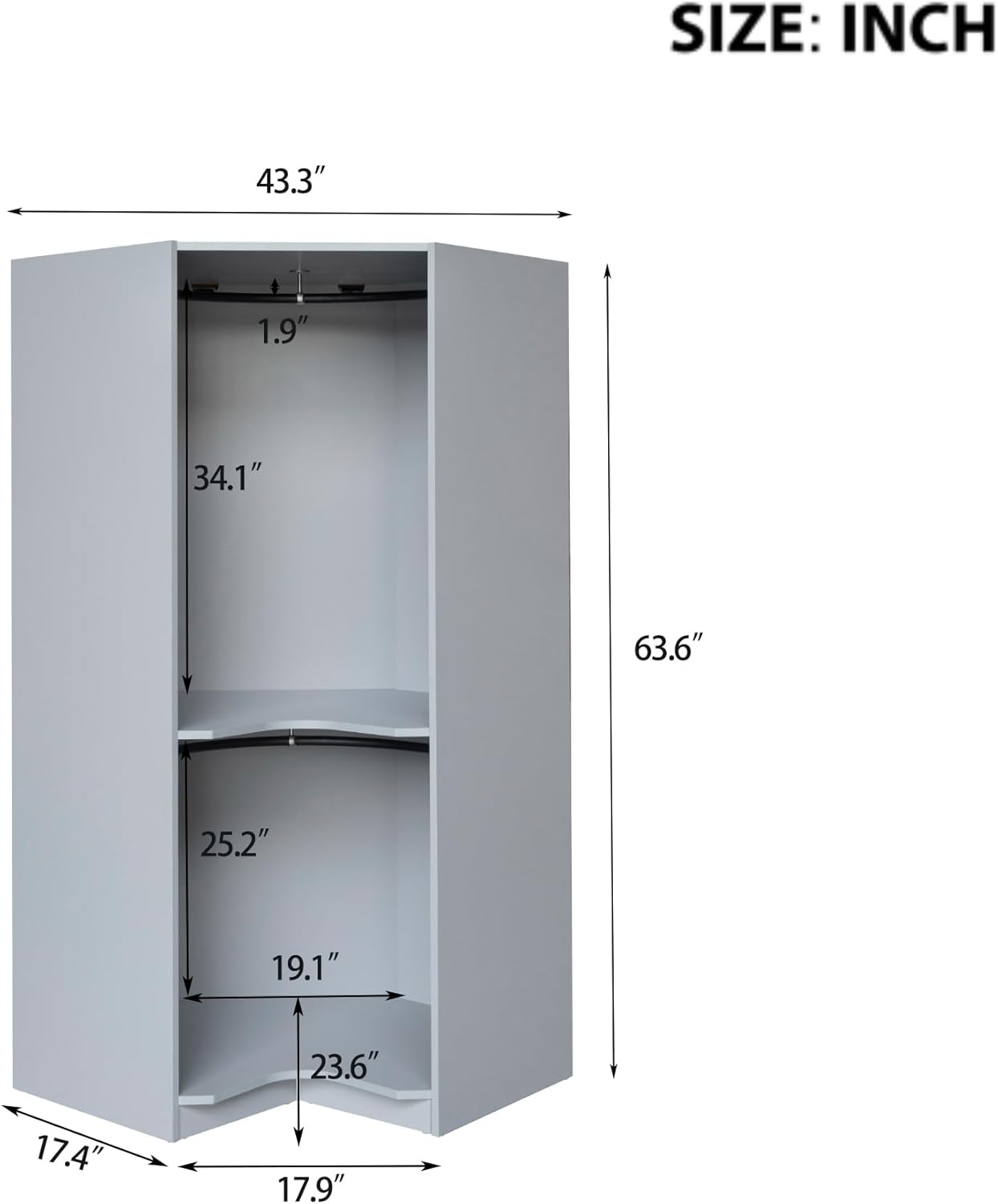 Armoir Wardrobe Closet & Cabinet - Functional Clothes Storage with Hanging Rail, Wooden Corner ArmoireWardrobe Freestanding for Bedroom, Locker Room, Home Office,Garage,roperos para guardar ropa