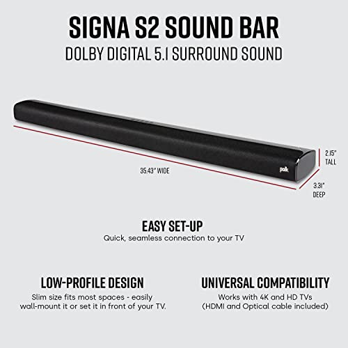 Polk Audio Signa S3 Sound Bar for TV & Wireless Subwoofer with Built-in Chromecast & Google Assistant, Low-Profile Design, Works with 8K, 4K & HD TVs, Bluetooth and Wireless Streaming